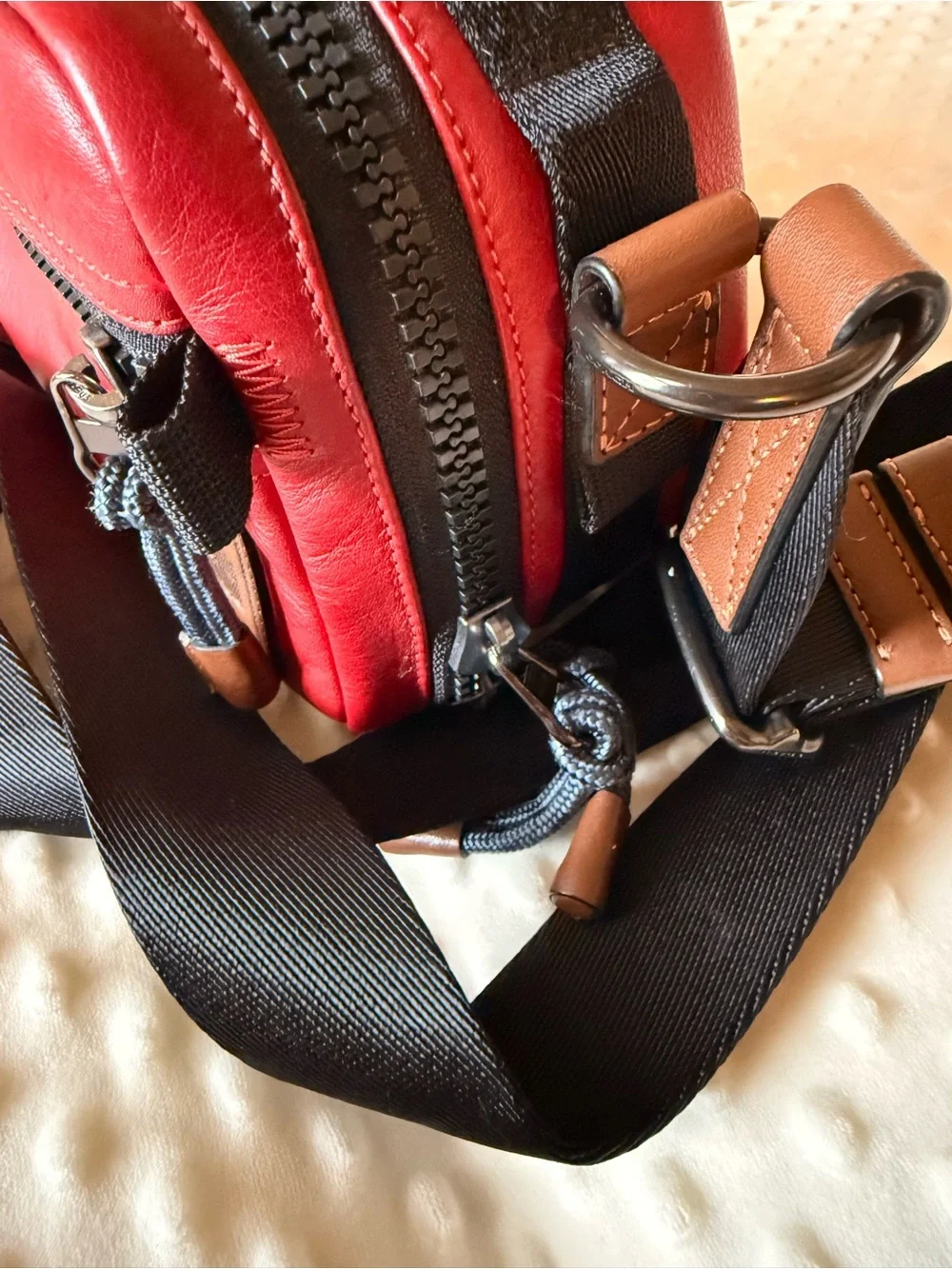 Coach Pacer Red Leather Utility Bag with Black Adjustable Strap